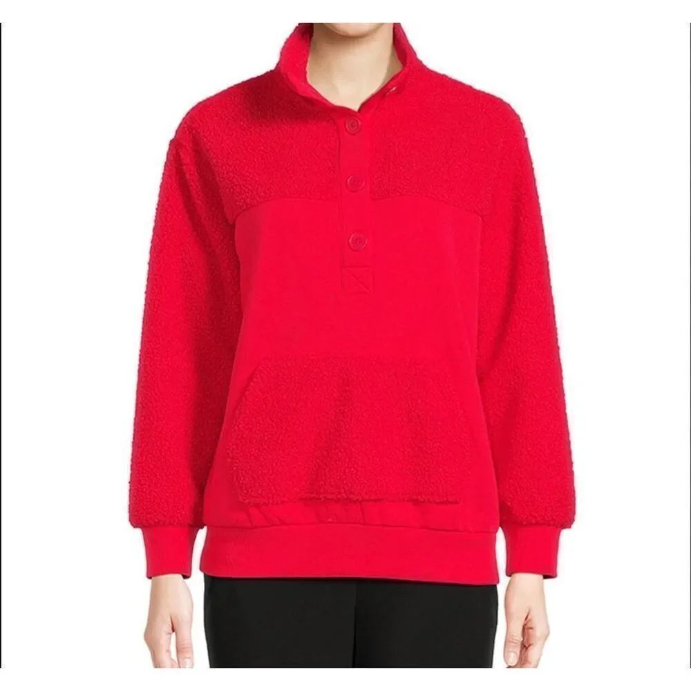 Time And Tru red Sherpa pullover sweater M 8/10
